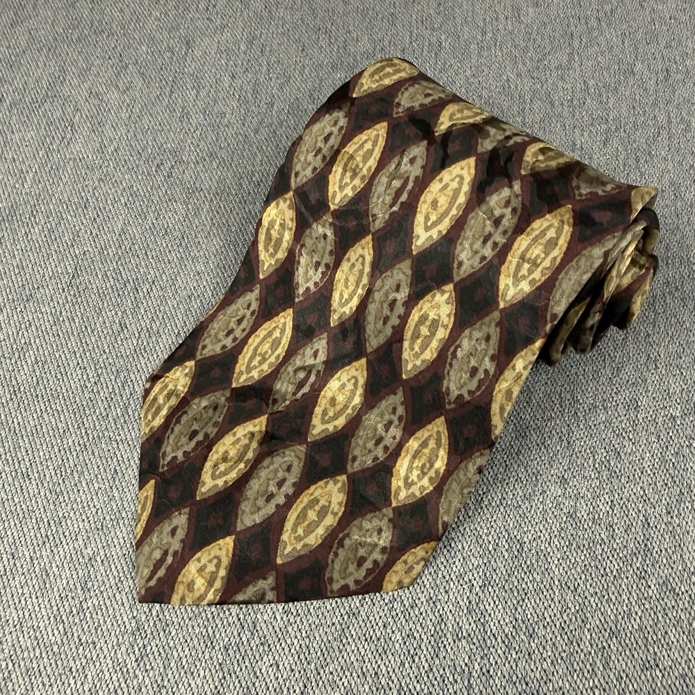 Robert Talbott Studio Mens Silk Necktie Geometric Black Gold Designer Tie
